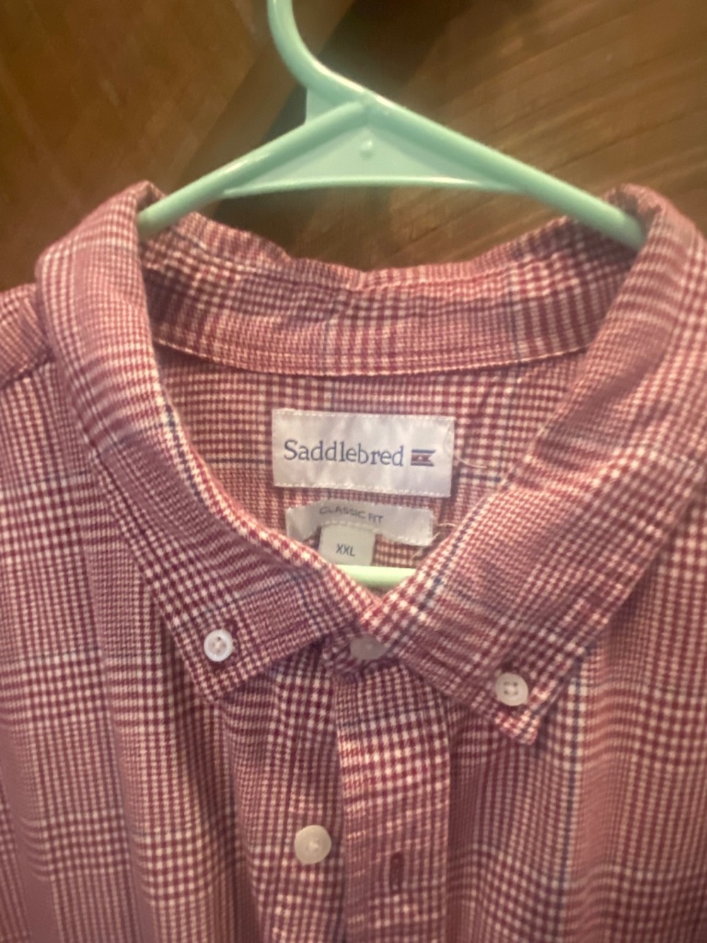 Red and white plaid men’s button down shirt